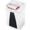 White paper shredder, shredding documents. Black collection container. Inscription: HSM.