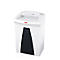White paper shredder with black opening. HSM logo, model name recognizable.