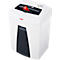 White paper shredder with red card inserted. Logo 'HSM'.