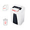 White paper shredder with paper being shredded. Symbols below: 6-7 sheets, trash can with 319 A4 pages.