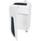 White paper shredder with open door. Control panel and a screen on top. The device has rollers.