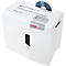 White shredder with silver control panel, a CD is inserted. The inscription "shredstar S10" and "HSM" can be seen.