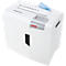 White paper shredder with the inscription shredstar S10, paper is being fed in. Controls and the HSM logo are visible.