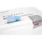 A white paper shredder shreds a blue card. There are buttons and indicators on the device.