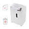 A white paper shredder. On the left side of the image, a collection of sheets with the number 13 and a trash can symbol with the inscription 290 A4 are shown.