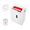 White paper shredder with inserted paper and paper symbols. Capacity: 255 A4 sheets.