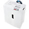 White paper shredder with CD slot, a CD protrudes, indicator lights, HSM logo.