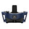 Virtuelle Realität Brille, blau, mit einem schwarzen Kopfband und dem Logo.