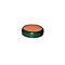 Round, green container with an orange foam pad. It is pictured against a white background.