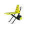 Yellow forklift with black lifting frame, in front of a white background. Inscription: PRATAC HX 10E.