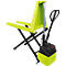 Yellow and black hand pallet truck. The forks are yellow, the frame is black, and the control unit is yellow and black.