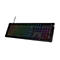 Schwarze mechanische Tastatur mit mehrfarbiger RGB-Beleuchtung. Die Tastatur ist auf weißem Hintergrund abgebildet. Die Tasten sind schwarz und tragen weiße Beschriftungen.