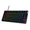 Eine schwarze mechanische Tastatur mit mehrfarbiger Hintergrundbeleuchtung, ein Kabel ist angeschlossen.