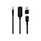 Verschiedene Kabel mit unterschiedlichen Anschlüssen, darunter ein 3,5-mm-Klinkenstecker, ein USB-Anschluss und ein USB-C-Anschluss.