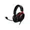 Schwarzes Gaming-Headset mit roter Akzentuierung und Mikrofon auf weißem Hintergrund.