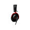 Schwarzes Gaming-Headset mit roten Akzenten, Logo und Kabel.