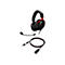 Schwarzes Gaming-Headset mit roten Akzenten und abnehmbarem Mikrofon. Enthalten sind ein USB-Kabel und ein Steuerungsteil.