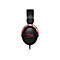Schwarzes Headset mit roten Akzenten, HyperX Logo und Kabel.