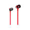 Zwei rote In-Ear-Kopfhörer vor weißem Hintergrund. Auf einem ist das HyperX-Logo sichtbar.