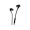 Schwarze In-Ear-Kopfhörer mit HyperX-Logo und Kabel. Graue Ohrstöpsel, weißer Hintergrund.