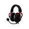 Schwarzes Gaming-Headset mit roten Akzenten und Mikrofon, vor weiÃŸem Hintergrund.