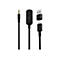 Schwarze Kabel: Klinkenstecker, SteuergerÃ¤t mit Logo, USB-Adapter und USB-C-Stecker.