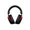 Casque circum-auriculaire noir avec des accents rouges, sur fond blanc.