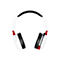 Weißes Headset mit roten Akzenten. Das Kopfband und die Ohrpolster sind schwarz.