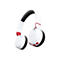Weißes Headset mit roten Akzenten und schwarzem Polster, freigestellt vor weißem Hintergrund.