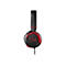 Un casque de jeu noir avec des accents rouges, sur fond blanc. Le casque affiche le logo HyperX.