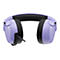 Un casque de jeu violet clair, avec un bandeau et des coussinets d'oreille noirs.