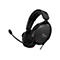 Schwarzes Gaming-Headset mit Mikrofon. Mit dem HyperX-Logo auf der Ohrmuschel.