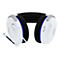 WeiÃŸes Gaming-Headset mit Mikrofon. Ohrmuscheln mit blauem Rand, schwarze Polsterung. Grau-schwarzer BÃ¼gel.