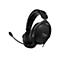 Schwarzes Headset mit Mikrofon, HyperX-Logo auf der Ohrmuschel, Kabel und flexibler Mikrofonarm.