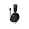 Schwarzes Gaming-Headset mit Mikrofon und HyperX-Logo. Details wie Lautstärkeregelung und Mikrofonform sind erkennbar.