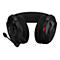 Schwarzes Gaming-Headset. Seitlich ist ein Mikrofon angebracht. Auf der rechten Seite befindet sich ein roter Knopf.