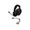 Casque de jeu noir avec microphone et câble séparé avec connecteurs jack, sur fond blanc.