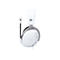 Casque de jeu blanc avec microphone, accents gris et câble blanc sur fond blanc.