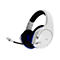 Weißes Gaming-Headset mit Mikrofon, blaue Akzente, Logo.