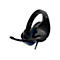 Schwarzes Gaming-Headset mit blauem Akzent und Mikrofon. HyperX Logo sichtbar. PS-Symbol.