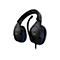 Schwarzes Gaming-Headset mit blauen Akzenten, Mikrofon und Logo.