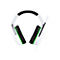 Casque de jeu blanc avec des oreillettes noires et une bordure verte. Un microphone est fixé à l'écouteur droit.