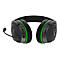 Schwarzes Gaming-Headset mit grünen Akzenten, Mikrofon und Logo.