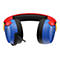 Casque de jeu bleu, rouge et jaune avec microphone.