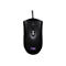 Schwarze Gaming-Maus von HyperX mit Kabel, Scrollrad und zwei Seitentasten.