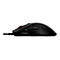 Souris de jeu noire avec molette de défilement rouge et logo. Sur fond blanc.