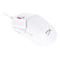 Weisse Gaming-Maus mit rotem Scrollrad, HyperX-Logo und Kabel.