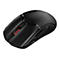 Schwarze Gaming-Maus mit rotem Mausrad, HyperX-Logo.