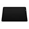 Tapis de souris rectangulaire noir avec un logo dans le coin droit.