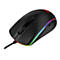 Schwarze Gaming-Maus mit farbiger LED-Beleuchtung an den Rändern und einem geflochtenen Kabel.